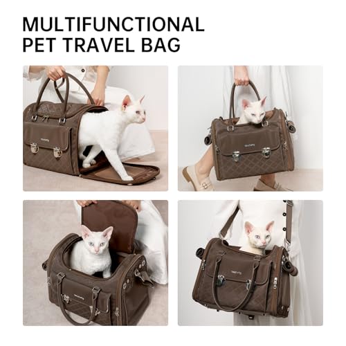 Touchdog Pioneer Light Luxury Pet Carrier Backpack, Airline-Approved Dog Soft-Sided Carriers with High-End Leather & Ventilated Design for Cats, TSA Compliant Pet Travel Carrier (Brown,L13'*W10'*H9')