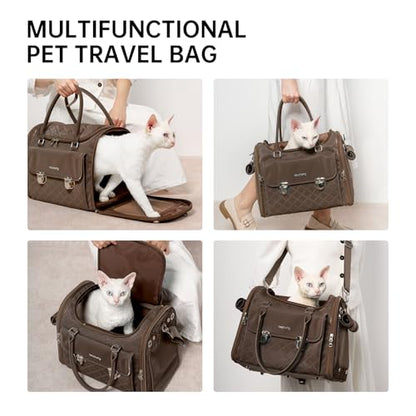 Touchdog Pioneer Light Luxury Pet Carrier Backpack, Airline-Approved Dog Soft-Sided Carriers with High-End Leather & Ventilated Design for Cats, TSA Compliant Pet Travel Carrier (Brown,L13'*W10'*H9')