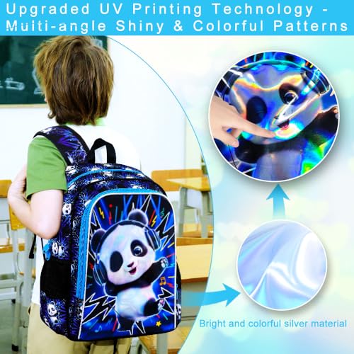16" Panda Backpack for Boys, 3Pcs Kids Kindergarten Preschool Elementary Bookbag Set, School Backpacks with Lunch Box(Blue) - color: Panda Blue