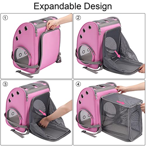 Expandable Cat Backpack Carrier, Portable Cat Backpack Up to 18 lbs | Airline Approved Pet Travel Carrier, Super Ventilated Design, Ideal for Traveling/Hiking /Camping, Pink - color: Pink-Standard