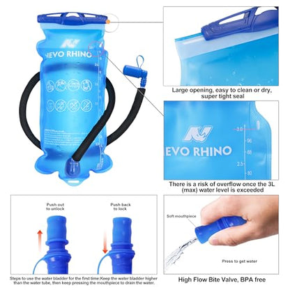 N NEVO RHINO Hydration Backpack with Water Bladder 3L, Hiking Backpack with Rain Cover, Insulation Water Daypack for Cycling Biking - color: 03 Lake Green