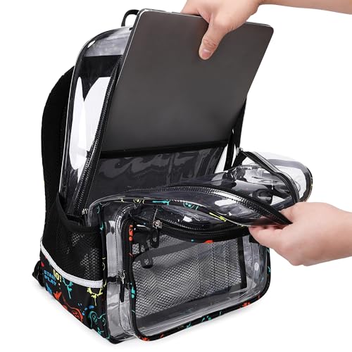 Sisipoet Clear Backpack for School, Heavy Duty PVC Transparent Bookbag, Funny Kids Backpacks with Game Print, Black - color: Black/Game