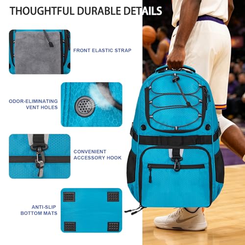 Basketball Backpack with Separate Ball & Ventilated Shoe Compartment, Sports Bag with Hook for Men Women Teens Training Travel - color: Blue