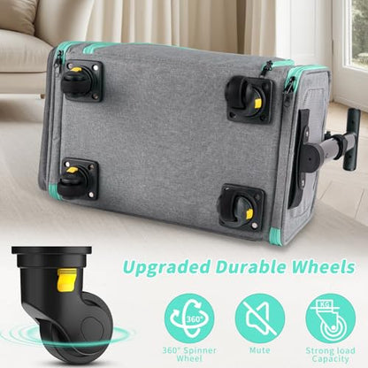 Rolling Pet Carrier with Detachable Wheels - 18x11x11 TSA Airline Approved for Southwest Delta United American, Soft Sided Expandable Travel Bag for Small Dogs & Cats up to 15Lbs, Fits Under Seat - color: Green