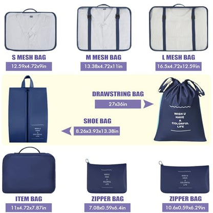 8 Set Packing Cubes For Travel-Travel Essential Carry On Luggage Organizer,Bring Laundry Bag, Shoe Bag, Clothing And Underwear Bag (Nevy Blue) - color: Nevy Blue