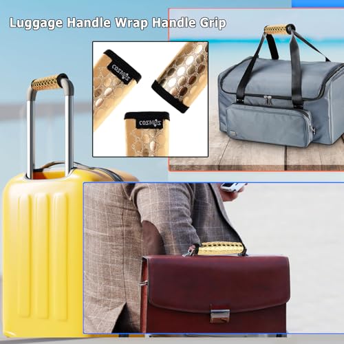 Cosmos Pack of 3 PU Leather Luggage Handle Wrap Handle Grip Luggage Identifier for Travel Bag Luggage Suitcase (Metallic Golden Tone Color) - color: PU - Gold Color