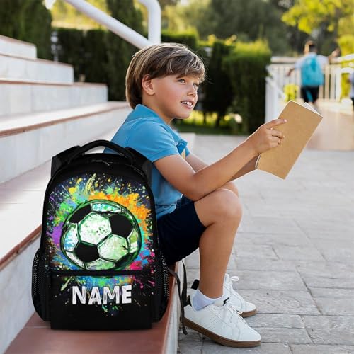 Boys School Backpack Personalized Kids Soccer Backpacks Bookbag Back to School Supplies, Custom Name Cool Sport Back Pack for Travel Camping Casual (17 Inches) - color: Color 3-1