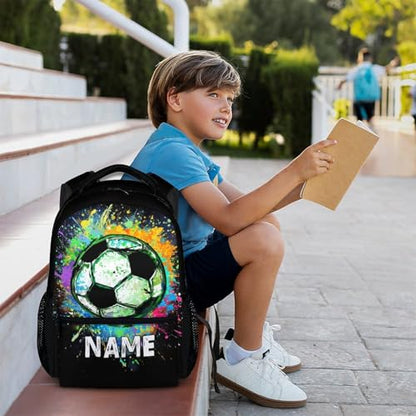 Boys School Backpack Personalized Kids Soccer Backpacks Bookbag Back to School Supplies, Custom Name Cool Sport Back Pack for Travel Camping Casual (17 Inches) - color: Color 3-1