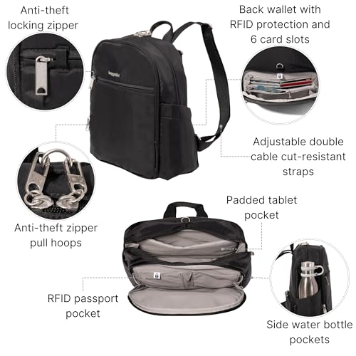 Securtex Anti-Theft Getaway Backpack - 9.4"x13"x5" Travel Safe Bag w/Locking Zippers, Slash-Resistant, RFID - color: Black
