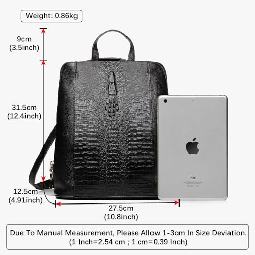 zency 100% Genuine Leather Knapsack Ladies Alligator Pattern Women Backpack For Work Laptop (black) - color: Black
