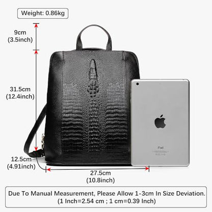 zency 100% Genuine Leather Knapsack Ladies Alligator Pattern Women Backpack For Work Laptop (black) - color: Black