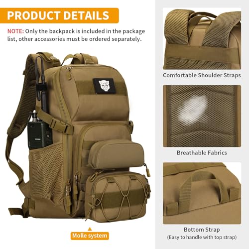 HUNTVP Tactical Backpack Military MOLLE Backpack Hunting Rucksack Gear Assault Pack 25L WR - color: Brown-25l, size: 25L