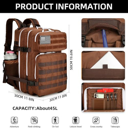 Lovelinks21 45L Tactical Assault Backpack 3 day assault pack with Molle Waterproof backpack Rucksack for Tactical Backpacks (Dark brown) - color: Dark Brown