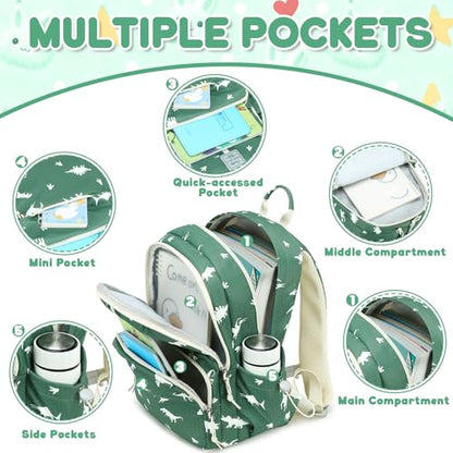 CAMTOP Preschool Backpack for Kids Boys Girls Toddler Backpack Kindergarten School Bookbags for Age 3-8 (Green Dinosaur) - color: Green Dinosaur