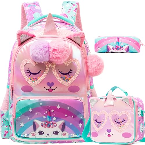 Meetbelify Kids School Backpacks for Girls Boys Backpack with Lunch Bag for Elmentary Students - color: 01 Unicorn