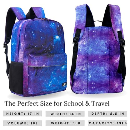Fenrici Galaxy Backpack with Lunch Box & Bento Box Matching Set, Laptop Backpack, Insulated Lunch Bag for Girls, Boys, Bento Box with 5 Compartments, Purple Galaxy, Pastel Blue - color: Purple Galaxy