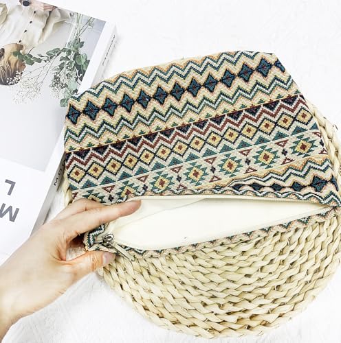 getgto 2 Pcs Makeup Bags, Large Cosmetic Bag Travel Toiletry Bag Organizer for Women, Embroidery Craft, Stripe Makeup Bag Small Cosmetic Pouch Purse with Zipper Gifts for Girls Teen - color: Brown wave