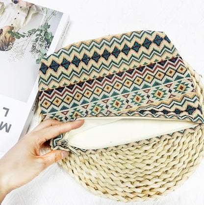 getgto 2 Pcs Makeup Bags, Large Cosmetic Bag Travel Toiletry Bag Organizer for Women, Embroidery Craft, Stripe Makeup Bag Small Cosmetic Pouch Purse with Zipper Gifts for Girls Teen - color: Brown wave