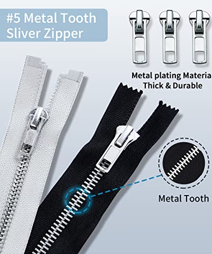 Zipper Repair Kit (52 Pcs), Universal #5 Zipper Replacement Slider Kit, Zipper Pull Replacement, Zippers Fix Repair Kit for Jackets, Coats, Boot, Backpack, Hoodie, Metal, Plastic & Nylon Coil Zippers