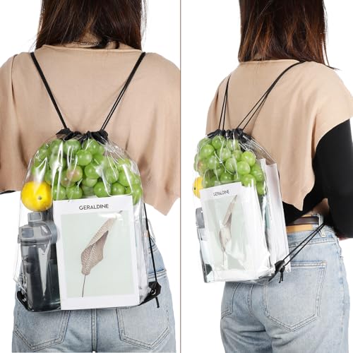 Riakrum 15 Pcs Clear Drawstring Bag Waterproof Small See Through PVC Drawstring Backpack for Stadium College Sport Event(Black) - color: Black