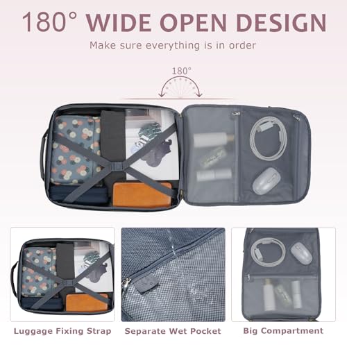 EMPSIGN 40L Travel Backpack for Women & Men, Airline Approved Carry On Backpack, TSA Personal Item Bag Waterproof, Overnight Weekender Essentials Backpacks for Business fits 17" Laptop, Dusty Pink - color: Beige/Dusty Pink/Grey