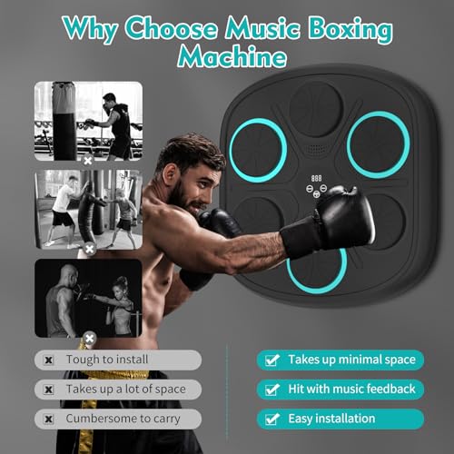 Music Boxing Machine, Wall Mounted Punching Bag with Bluetooth, Boxing Training Workout Equipment with Gloves, Ideal Gift for Kids and Adults, Home, Office and Gym - color: Black
