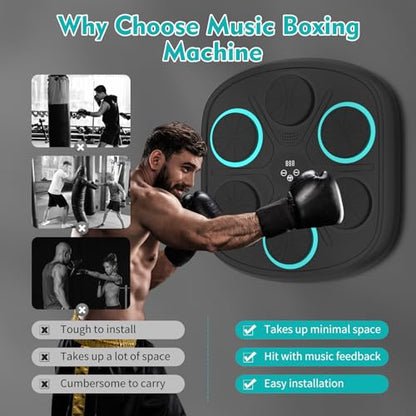 Music Boxing Machine, Wall Mounted Punching Bag with Bluetooth, Boxing Training Workout Equipment with Gloves, Ideal Gift for Kids and Adults, Home, Office and Gym - color: Black