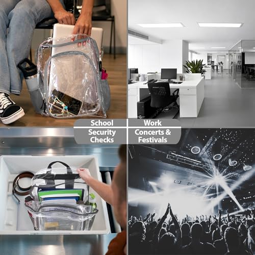 Heavy Duty Clear See Through Backpack | Transparent Clear Backpack Bags Stadium Approved for Women, Men, School, Travel - color: Grey