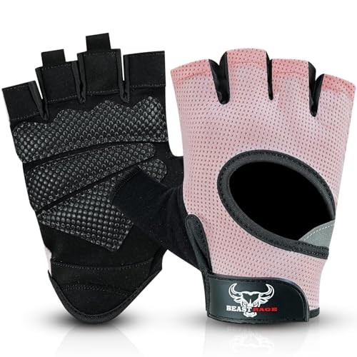 BEAST RAGE Fingerless Weight Lifting Gloves with Palm Protection Padding, Breathable Lightweight Gym Gloves for Men, Women, Weightlifting, Cycling, Exercise, Training Pull Up - color: Pink, size: X-Large