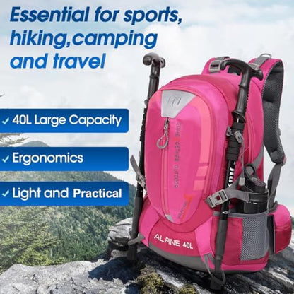 Hiking Backpack Camping 40L Outdoor Daypack Lightweight Travel Backpack with Rain Cover for Women Men (Pink) - color: Pink