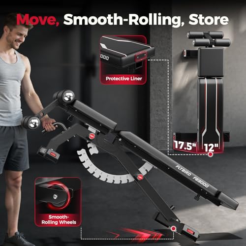 FLYBIRD Adjustable Weight Bench, Full Body Workout Bench for Home Garage Gym Strength Training, Incline Flat Decline for Sit Up Bench Press - color: black
