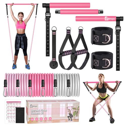 Bbtops Pilates Bar Kit with Resistance Bands,Pilates Bar with Stackable Bands Workout Equipment for Legs,Hip,Waist and Arm,Exercise Fitness Equipment for Women & Men Home Gym Yoga Pilates - color: Rose