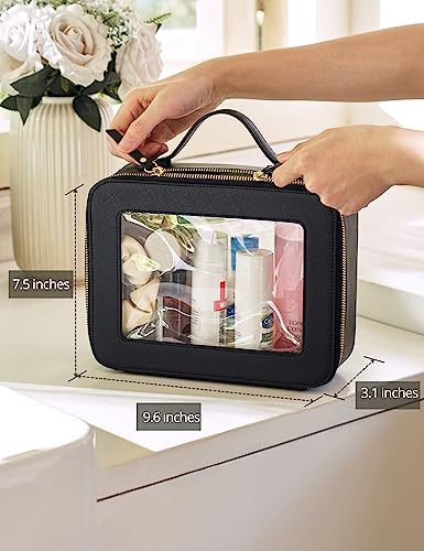 Popvibe Clear Makeup Case Black Traveling Toiletry Bag Travel Large Big Clear Cosmetic Bag Mahjong Tile Bag with Zipper Women - color: Black, style: Large Luxe