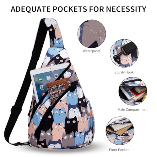 HUA ANGEL Crossbody Sling Bag for Men & Women Lightweight Waterproof Chest Shoulder Bag for Travel Hiking & Everyday Use - color: W-cat #2