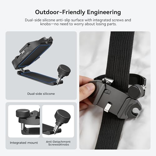 Camera Backpack Clip, Dual-Lock Arca Quick Release for Hands-Free Hiking, Metal Holster for DSLR & Mirrorless with Action Cam & Pocket 3 Mounts, 66lb Load, Fits 75mm Straps - color: Black