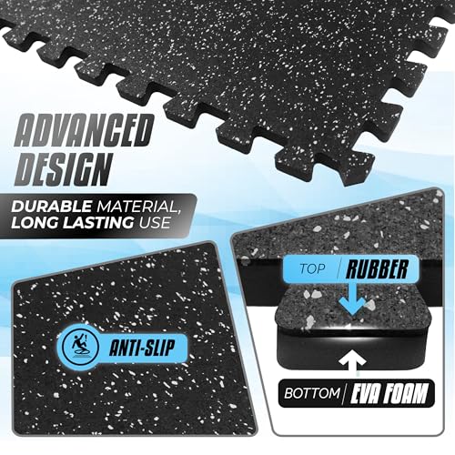 Yes4All Rubber Gym Flooring for Home Gym, 0.56" Thick Gym Flooring Tiles, EVA Foam Mats with Rubber Top, Protective Flooring Mat - style: B. 48SQFT