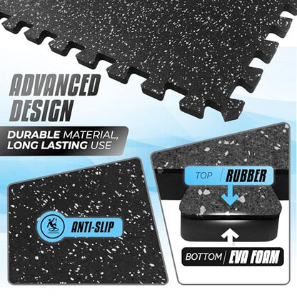 Yes4All Rubber Gym Flooring for Home Gym, 0.56" Thick Gym Flooring Tiles, EVA Foam Mats with Rubber Top, Protective Flooring Mat - style: B. 48SQFT