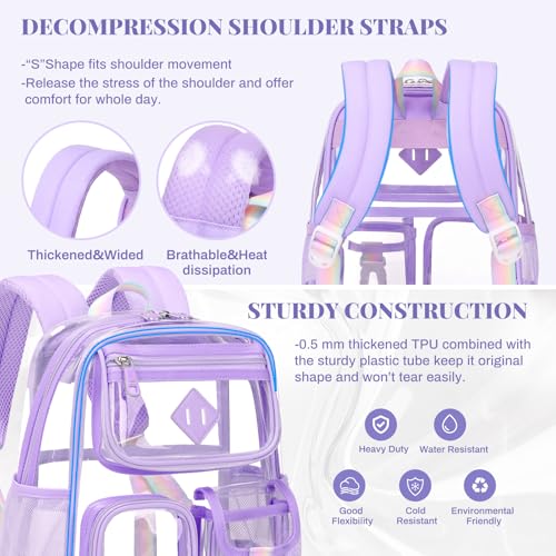 PIG PIG GIRL Mini Clear Backpack for Stadium Events, Small Clear Bag for Child for Festival Concert,Purple(Not Fits School) - color: Mini-purple