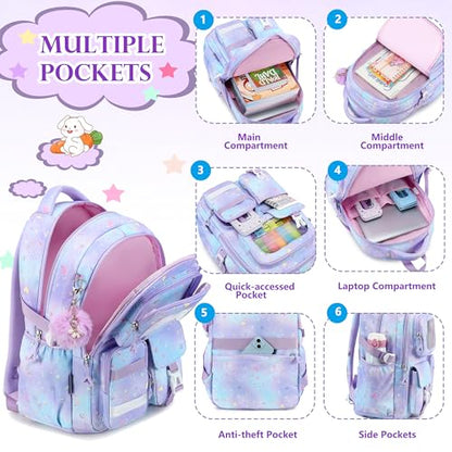 AO ALI VICTORY Backpack for Girls Kids School Bags for Kindergarten Elementary Schoolbag Students Backpacks Cute 15.6 inch Laptop Bookbag Teens Girl Back Pack Travel Daypack, Purple - color: Purple