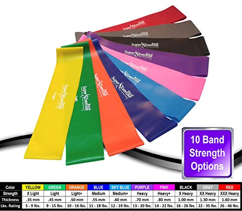 USA 14" x 3" Extra Long Latex Free Mini Loop Bands in 3, 5, 10 Pack Sets. 10 Strengths for Resistance Training, Stretching, Yoga, Toning. Plus an Exclusive iPhone App and E-Book. - color: s. Black X HEAVY Loop Band 10 Pack