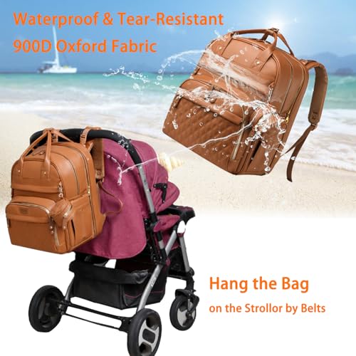 Astro alan Baby Diaper Bags with Changing Station, Waterproof Diaper Bag Backpack for Moms Dads with USB Charging Port, Baby Shower Gifts, Large Capacity diaper backpack, Brown - color: Vegan Leather Brown