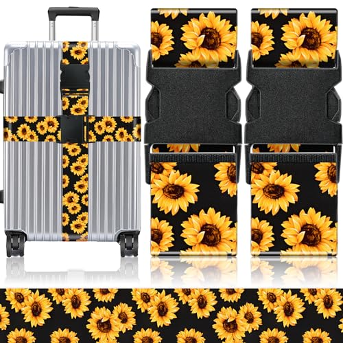 Slohif Luggage Straps for Suitcases Travel Belt Accessories Luggage Connector Identifiers 2 Pack Over Handle with Buckle Unique Nylon Adjustable Strap for Sleeping Bag Car Seat Sunflower - color: Sunflower