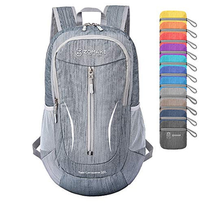 ZOMAKE 25L Ultra Lightweight Packable Backpack, Foldable Hiking Backpacks Water Resistant Small Folding Daypack for Travel(Medium Grey) - color: Medium Grey