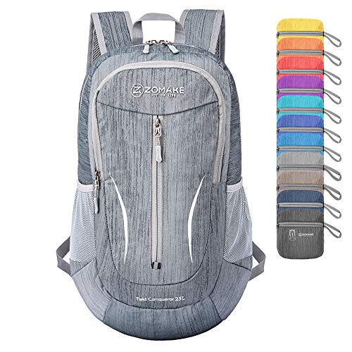 ZOMAKE 25L Ultra Lightweight Packable Backpack, Foldable Hiking Backpacks Water Resistant Small Folding Daypack for Travel(Medium Grey) - color: Medium Grey
