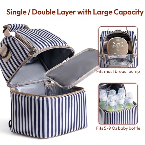 NCVI Breastmilk Cooler Bag with 2 Ice Pack, Breast Pump Bag with Cooler Fits 6 Bottles, Double Layer Breast Milk Baby Bottle Cooler Bag, for Travel, Nursing Mom Daycare, Work, Picnic (Stripe) - color: Stripe