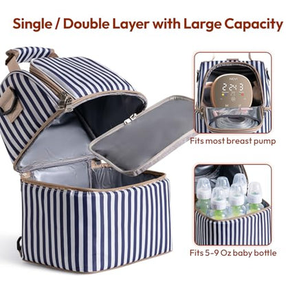 NCVI Breastmilk Cooler Bag with 2 Ice Pack, Breast Pump Bag with Cooler Fits 6 Bottles, Double Layer Breast Milk Baby Bottle Cooler Bag, for Travel, Nursing Mom Daycare, Work, Picnic (Stripe) - color: Stripe