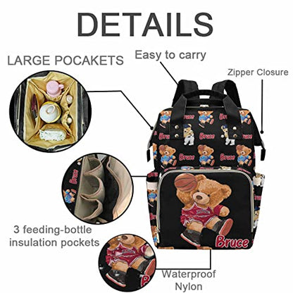 Artsadd Custom Bear Diaper Bag Backpack for Baby Boys, Personalized Name Large Nappy Nursing Orangizer Mommy Bags, Waterproof Travel Daypack for Baby Shower Gifts - color: Bear 04
