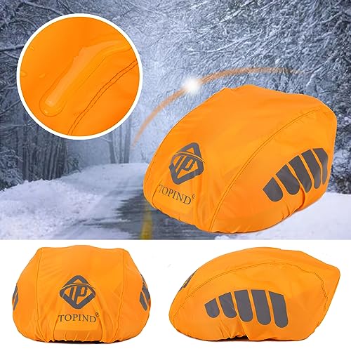 TOPIND Bike Helmet Cover High Visibility Waterproof Cycling Helmet Rain Cover with Reflective Strip Dustproof Breathable Mountain Road Bicycle Helmet Snow Cover Ride Gear - color: Orange, size: Medium