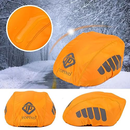 TOPIND Bike Helmet Cover High Visibility Waterproof Cycling Helmet Rain Cover with Reflective Strip Dustproof Breathable Mountain Road Bicycle Helmet Snow Cover Ride Gear - color: Orange, size: Medium
