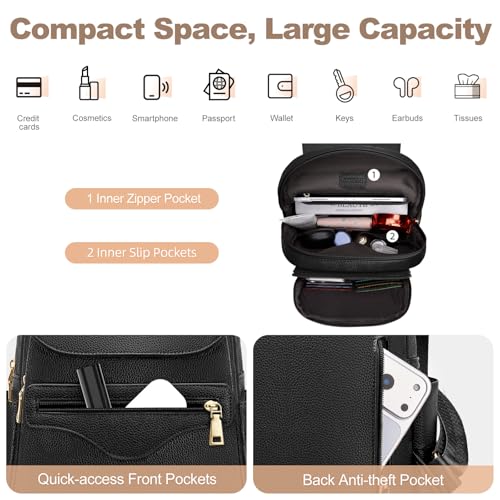 SYTRAH Mini Backpack Purse for Women, Causal Small Backpack with Built-in RFID Wallet & 11" Tablet Sleeve, Stylish Travel Daypack for Daily Black - color: Black